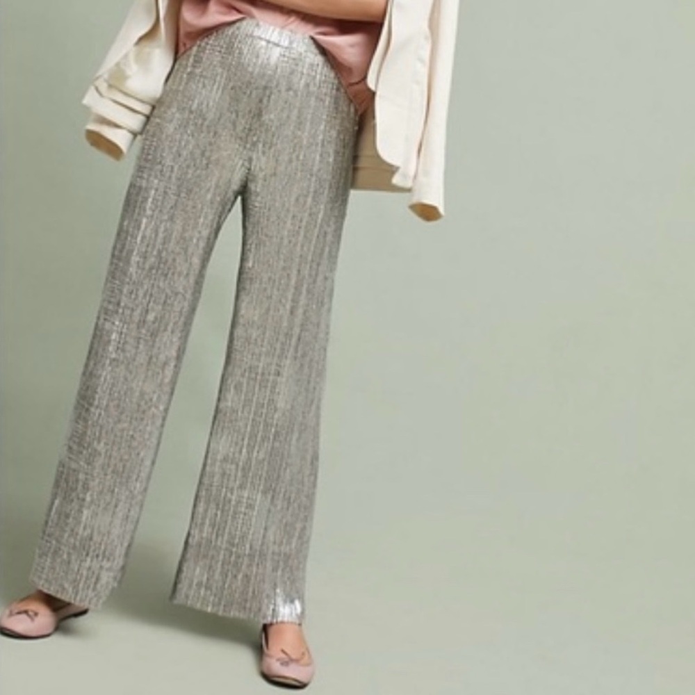Elevenses Metallic Silver Wide Leg Pants M